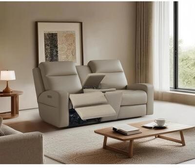 UR livingroom 75''W Genuine Leather Triple-Power Loveseat with Wireless Charging & Pop-Out Cupholders