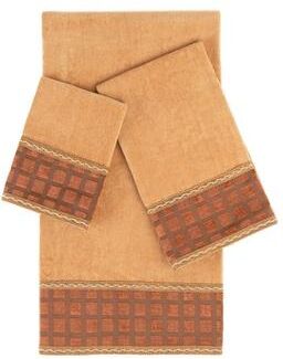 Sherry Kline Inhibit Gold 3-piece Decorative Towel Set, Jacquard Fabric Band, double row of gimp braid 1 Bath Hand & Tip Towel