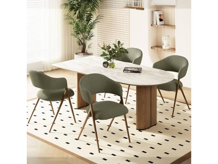 MALOL 4er Set Esszimmerstühle, Mid-Century Modern Stil, mit Eisenbeinen, offener Rückenlehne und gepolstertem Sitz, für Wohnzimmer, Schlafzimmer, Restaurant, Café, Grün