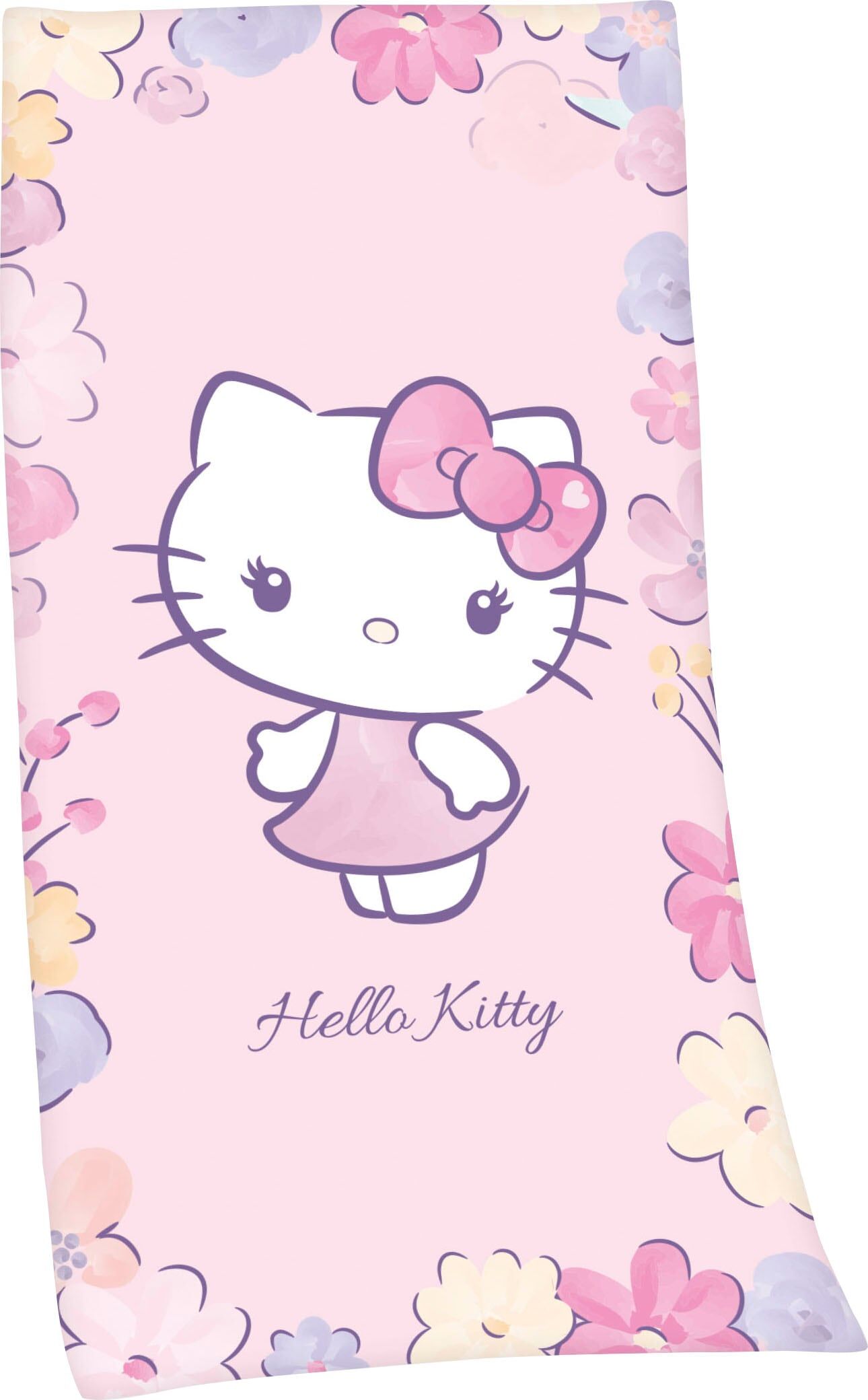 Badetuch HELLO KITTY "Hello Kitty", rosa (rosé), B:75cm L:150cm, Velours, Obermaterial: 100% Baumwolle, Handtücher, Badetuch, hochfarbig bedruckt rosé B/L: 75cmx150cm, 1 Stk., Katze, Velours
