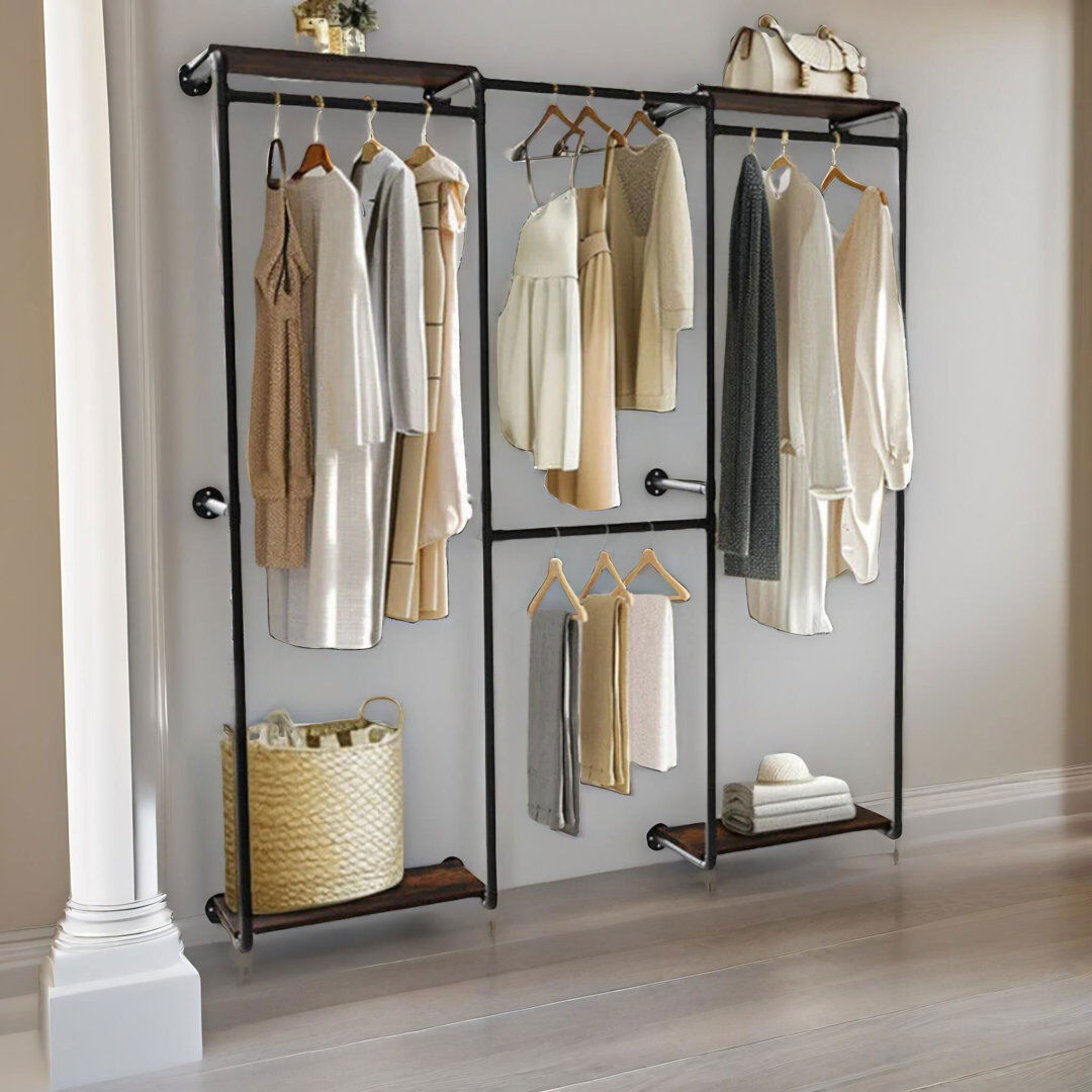 Rafaelo Mobilia Heavy Duty Wall-Mounted Metal Clothes Rail Open Wardrobe