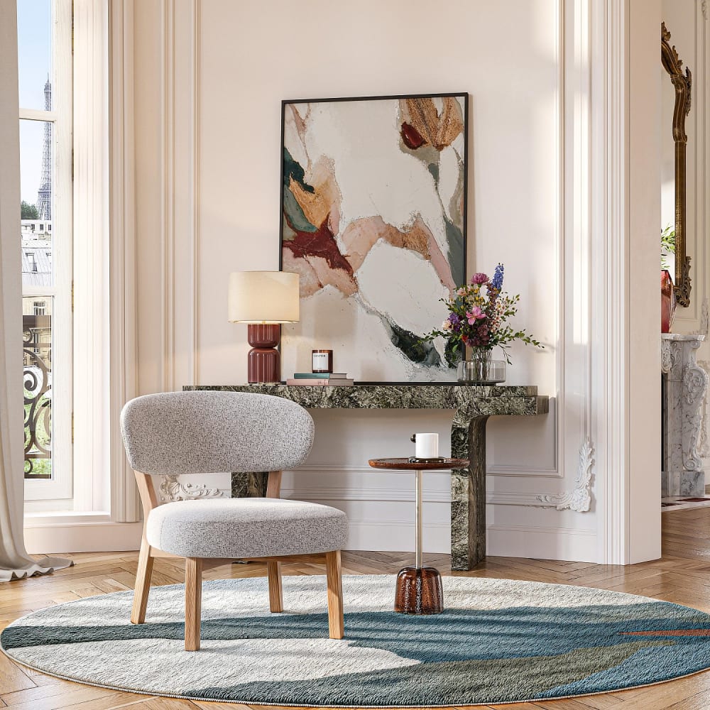 Habitat Fauteuil en tissu texturé et chêne massif - beige chiné Beige 61x72x72cm