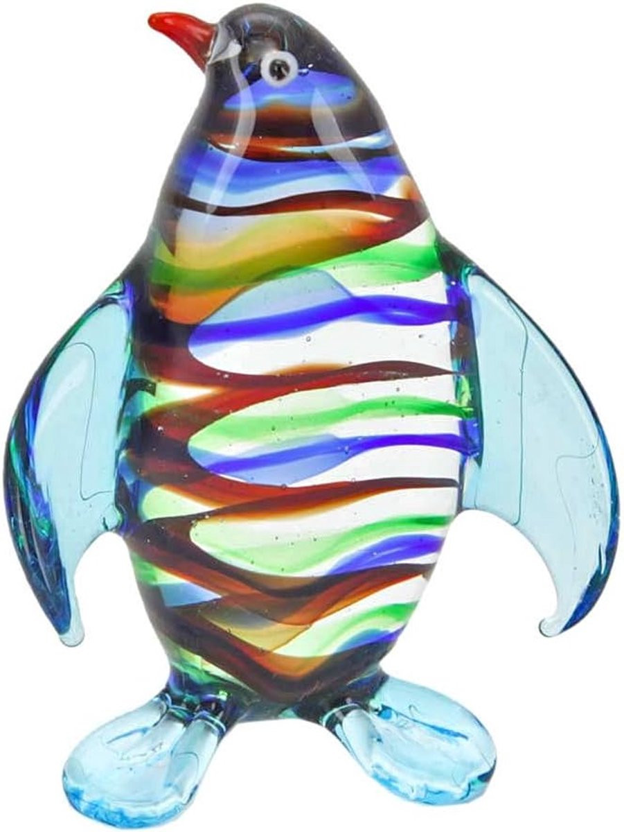Handgemaakt Murano Glas Pinguïn Beeldje - Blauw Gestreept Decoratief Object