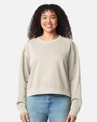 Comfort Colors 1566L Women's Garment-Dyed Mid-Length Crewneck Sweatshirt in Ivory size Small   Cotton/Polyester Blend