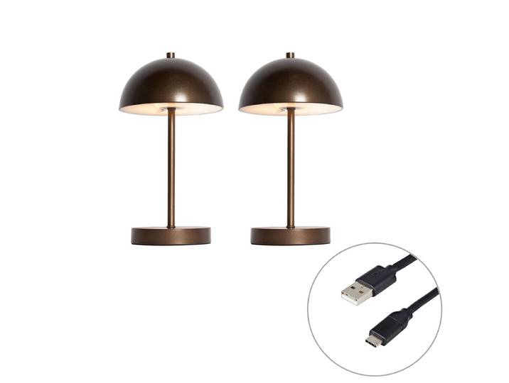 Lot de 2 lampes de table d'extérieur bronze foncé rechargeables