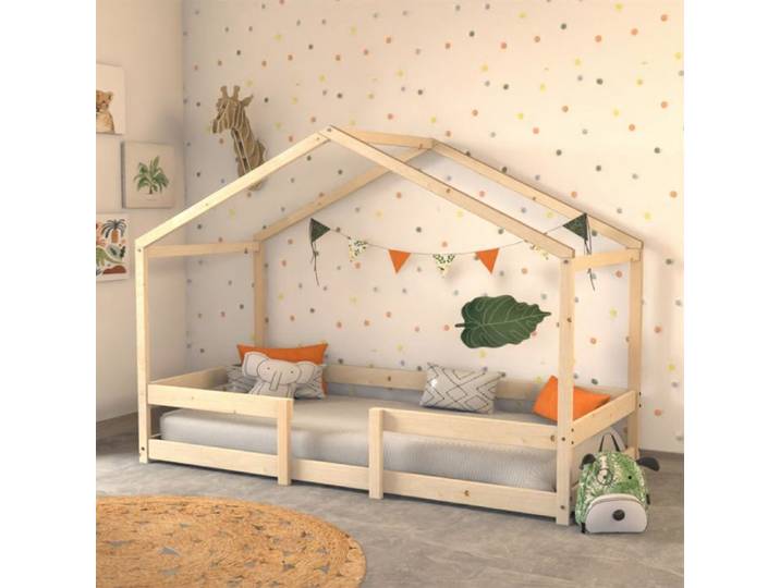 Lit cabane INDIANA 90x190 + sommier / Bois clair