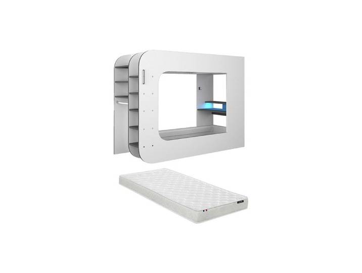 Lit mezzanine gamer 90 x 200 cm - Avec bureau et rangements - Avec LEDs – Blanc et anthracite + Matelas - WARRIOR