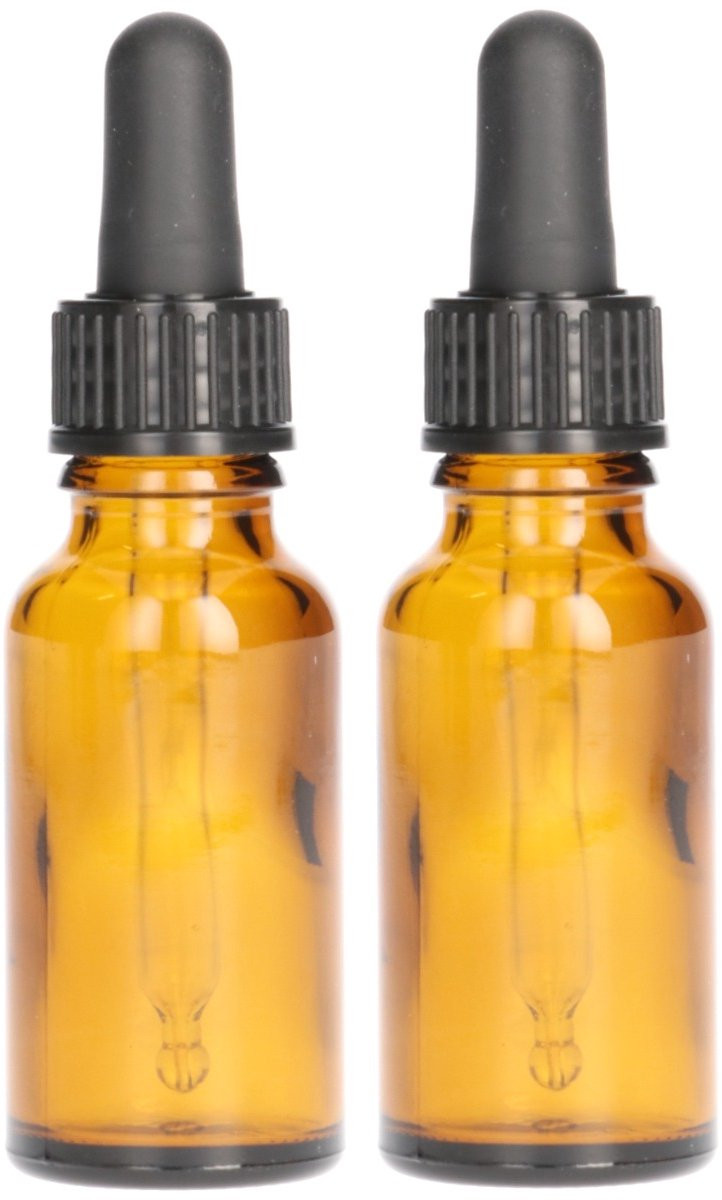 Set van 2 bruine glazen druppelflesjes met druppelaar van 20 ml per stuk
