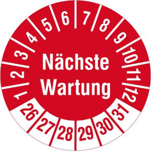Böttcher-AG Prüfplaketten Nächste Wartung, 2026-2031, rot, Ø 30 mm, 1.000 Stück