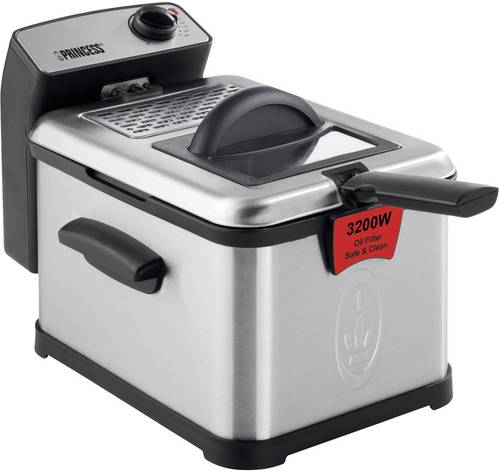 Princess Superior Kaltzonen Fritteuse 3l 3200W mit manueller Temperatureinstellung Edelstahl, Schwarz
