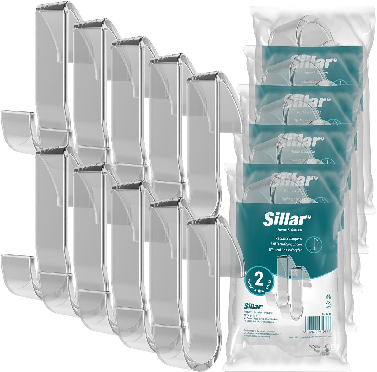 Sillar Badkamer handgrepen en radiatorhouders, kunststof, 95mm, 10 stuks, transparant