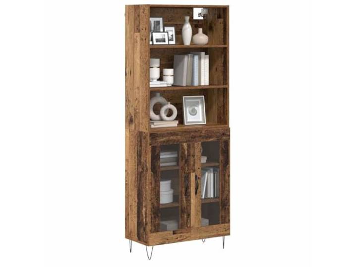 KTHLBRH Sideboard 2 Stück altes Holz 180 cm Höhe Mehrschichtiges Holz, 2 Glastüren, Beine mit Haarnadel, viel Stauraum