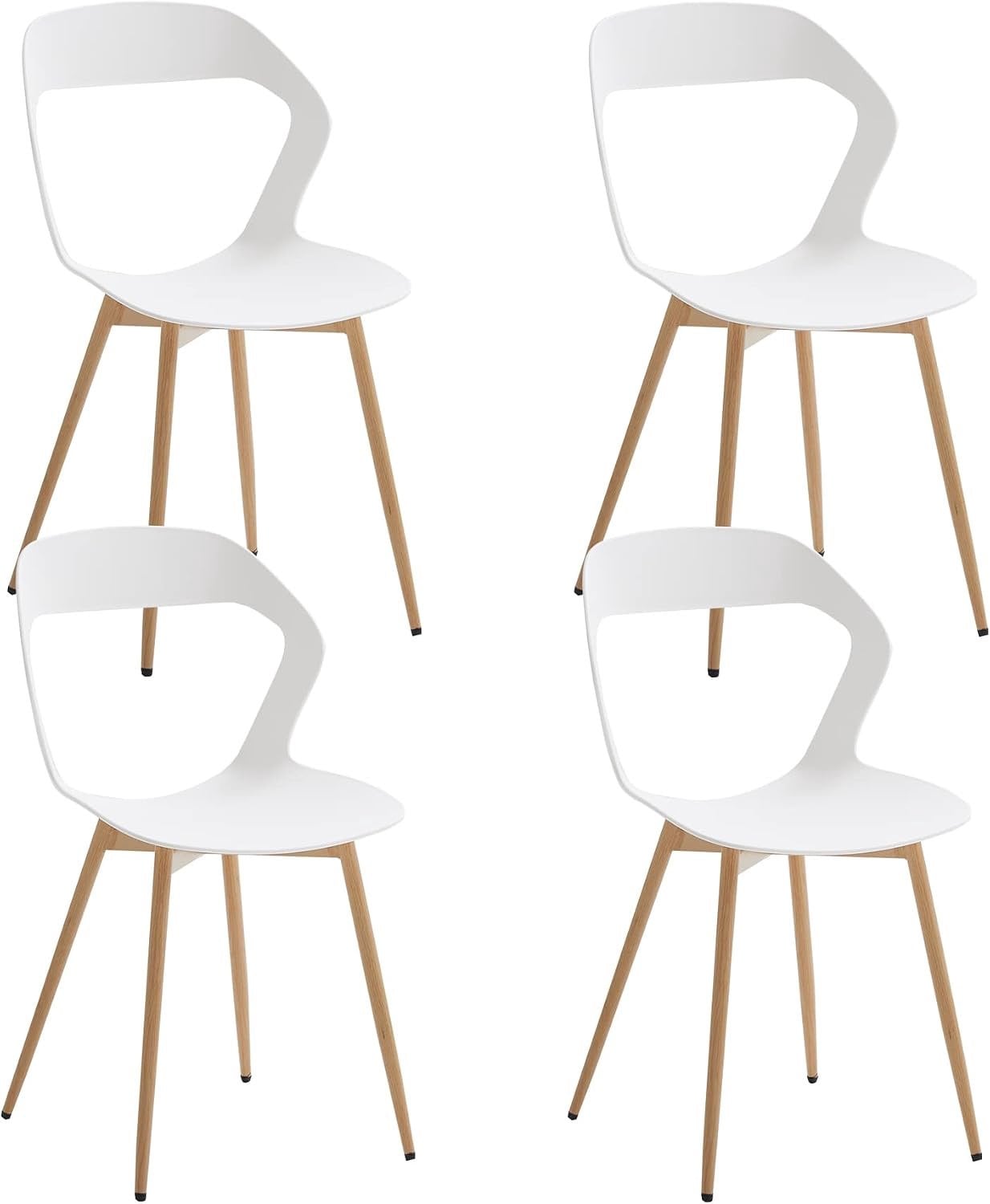 Eetkamerstoel met gesneden design, witte polypropyleen zitting en metalen poten