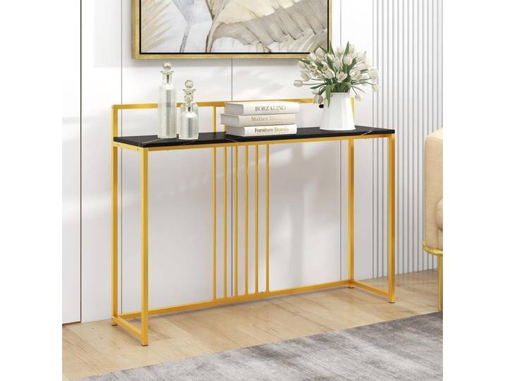 GIANTEX Console Meuble Entrée à Étage en Effet Marbre Noir- Table Console Scandinave pour Salon- Cadre en Métal- 120x 32x 89cm