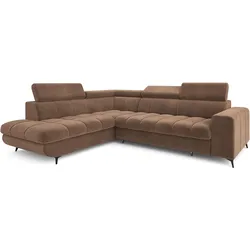 ECKSOFA MORIVA L-S Beige Velours-Stoff mit Schlaffunktion