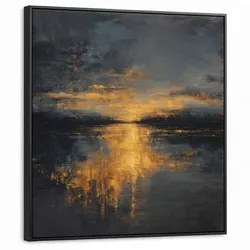 LEINWAND Bilder mit Rahmen - Goldene Reflexion auf dem Wasser - 90x90