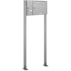 AL Briefkastensysteme 1 Fach Premium Edelstahl Stand Briefkasten Anlage mit Klingeln, Post A4 modern, robust, wetterfest, Artikelnummer: 331T1S1KSL
