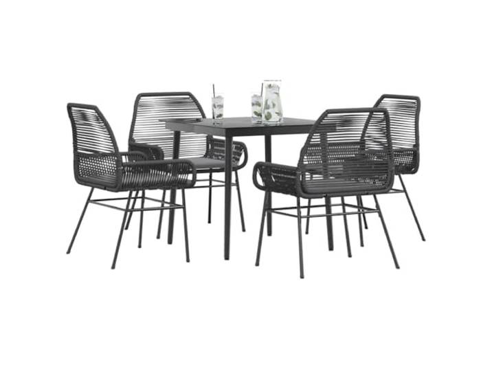 HEFZGDB 5-TLG. Garten-Essgruppe mit Kissen Schwarz Poly Rattan Glas Tischplatte, Wetterfeste PE Rattan Möbel Set für Terrasse, Langlebiges Outdoor Esstisch Set mit Stahlgestell