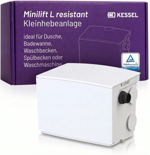 KESSEL Minilift L resistant Kleinhebeanlage 28561C  Grauwasser  Hebeanlage, beständig gegen aggressive Medien, anschlussfertig, kompakt, für  Dusche, Waschbecken & Haushaltsgeräte
