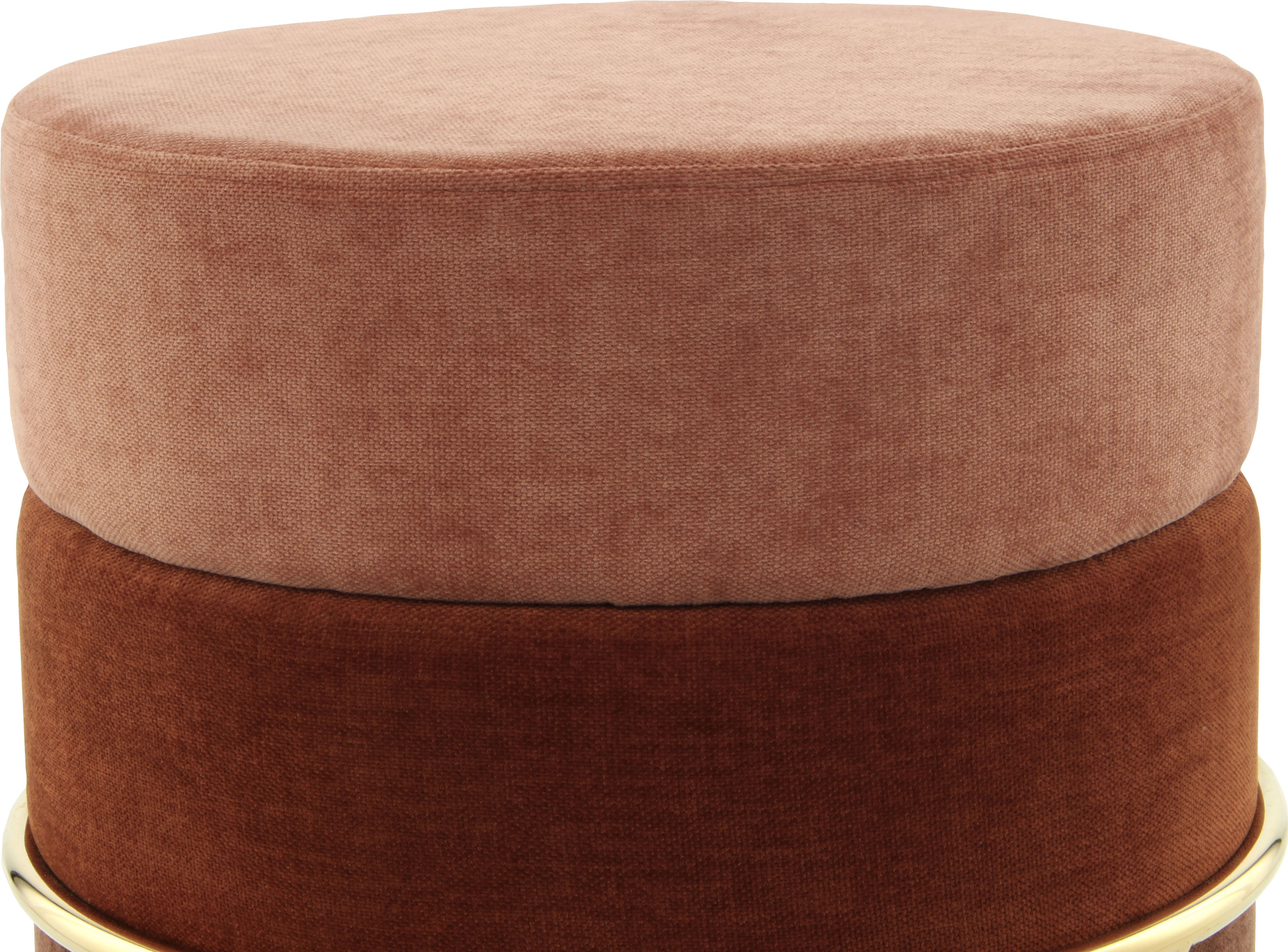 Sitzhocker KAYOOM "Hocker Matilda 225, Komfortable runde Form, Gemütlicher Design-Hocker", orange (terra), B:48,5cm H:46cm T:48,5cm, Bezug: 100% Polyester (Samt) Korpus: Sperrholz Gestell: Eisen, Hocker, Sitzhocker, samtweich, elegant, gepolstert, grosse 