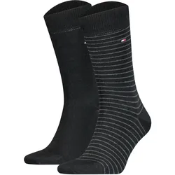 TOMMY HILFIGER Herren Socken, 2er Pack - Small Stripe Socks 2P, Streifen schmal Schwarz / 39-42