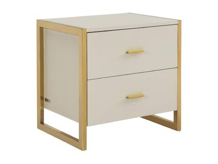 PASCAL MORABITO - Nachttisch mit 2 Schubladen MDF Beige und Gold Umbrelia Verchromtes Metallgestell Lackiertes Finish Hochwertige Verarbeitung