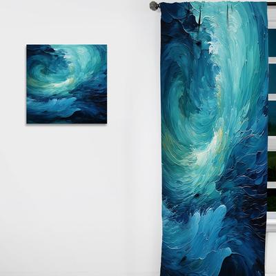 DESIGN ART "Designart ""Aqua Blue And White Serenity Swirl II"" Abstract Spirals Curtain - Blackout Abstract Curtain - 1 Panel"
