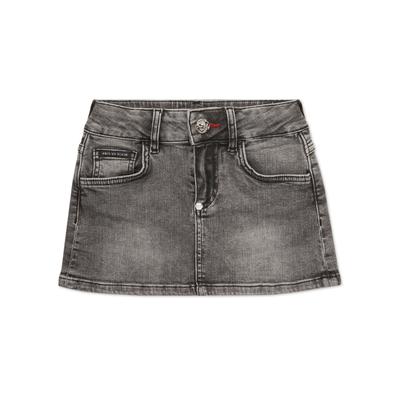 Minirock PHILIPP PLEIN "Minirock", Damen, Gr. 4, 10go, grau smoke, Obermaterial: 92% Baumwolle, 6% Elastomultiester, 2% Elasthan. Futter: 65% Polyester, 35% Baumwolle, Röcke Minirock
