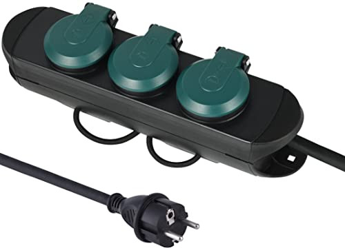 Electraline Professionele waterdichte stekkerdoos met haspel, 3 stopcontacten met kap, 16 A, Frans, IP44, 1,4 m