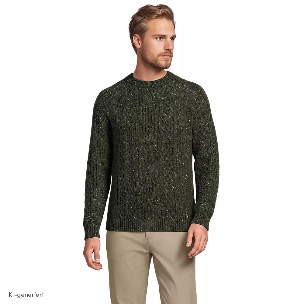 Zopfmuster-Pullover aus Baumwoll/Wollmix, Herren, size: regular, Grün, Baumwoll-Mischung/Woll-Mischung/Nylon-Mischung, by Lands' End