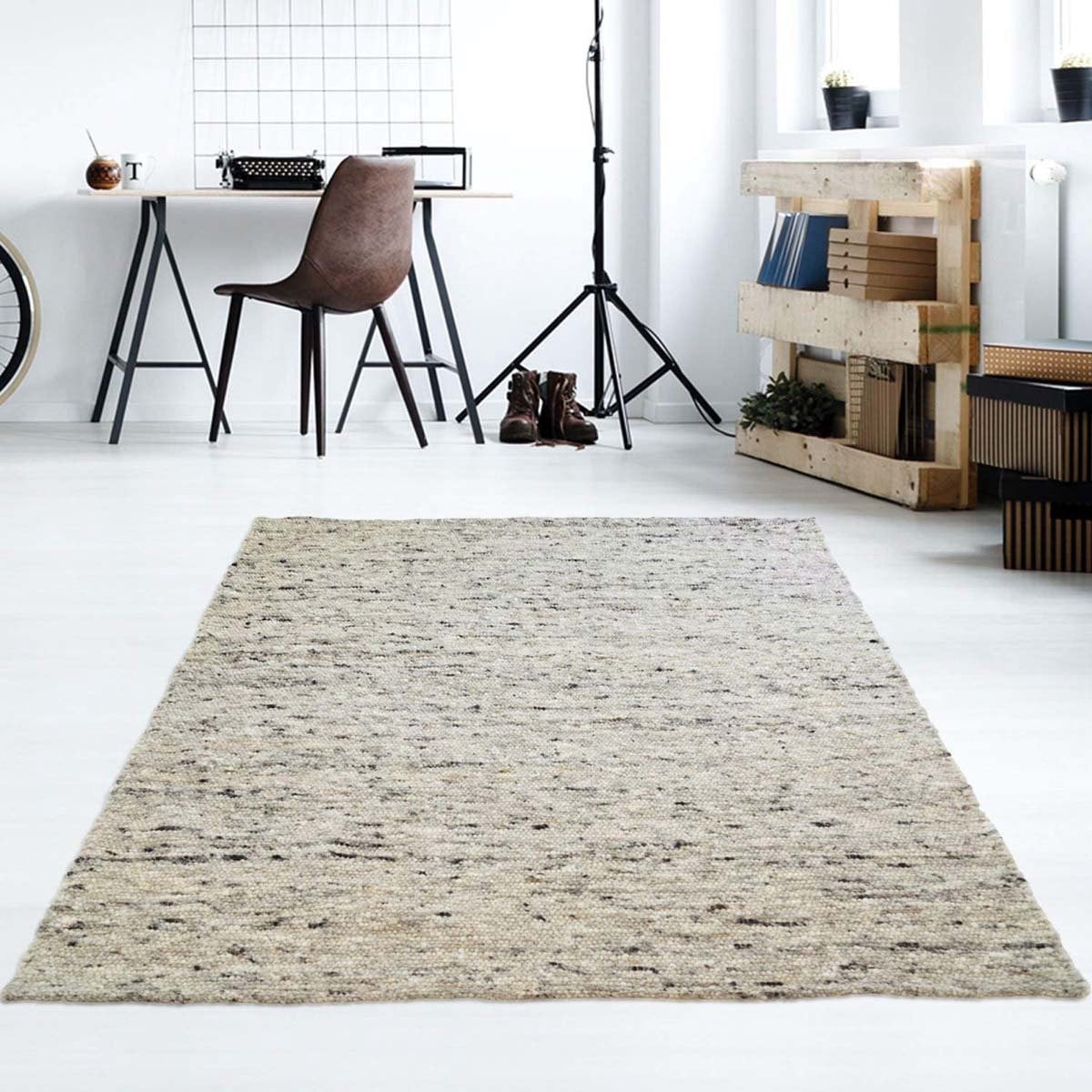 Tapeso Wollen vloerkleed Veve grijs/crème B/D: 170 x 230 cm