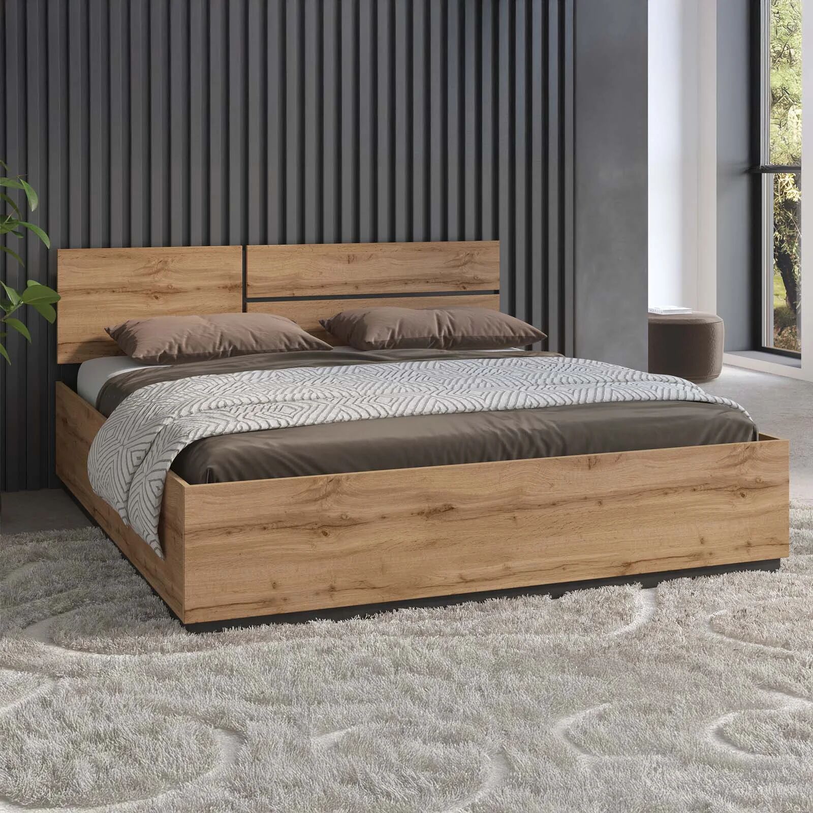 garneroarredamenti Letto matrimoniale oversize 180x200cm testiera reversibile rovere Lolla