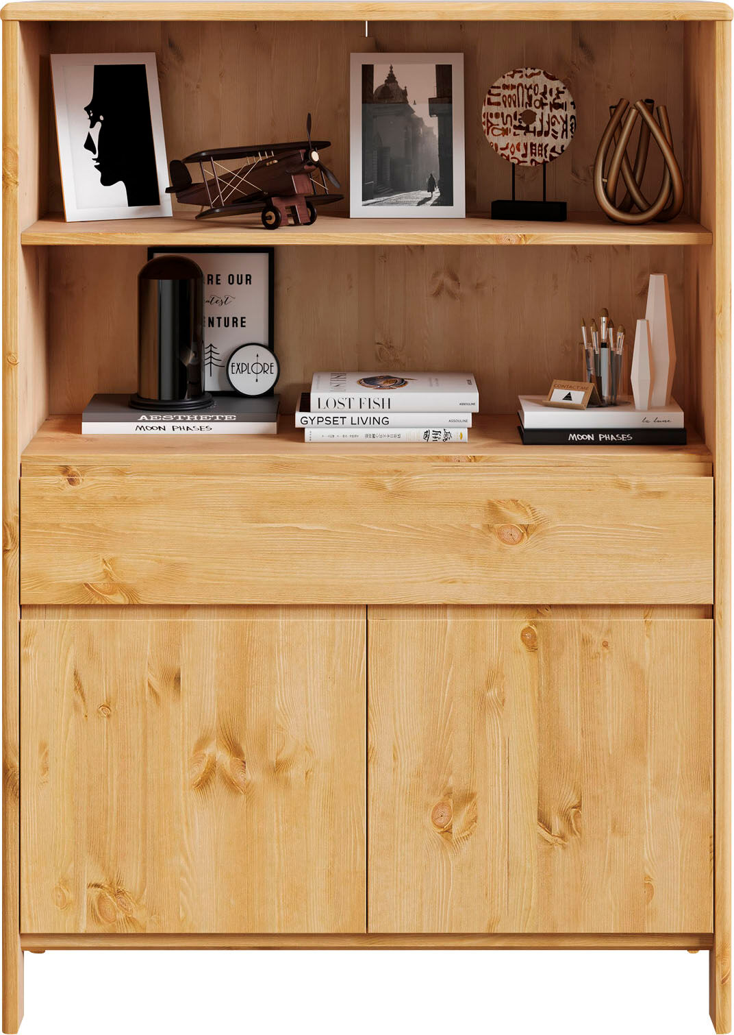 Regal GOODPRODUCT "Luven", beige (natur), B:98cm H:137cm T:34cm, Massivholz, Regale, Regal, zertifiziertes Massivholz, Breite 98 cm natur B/H/T: 98cm x 137cm x 34cm, 3 Stk. offene Fächer