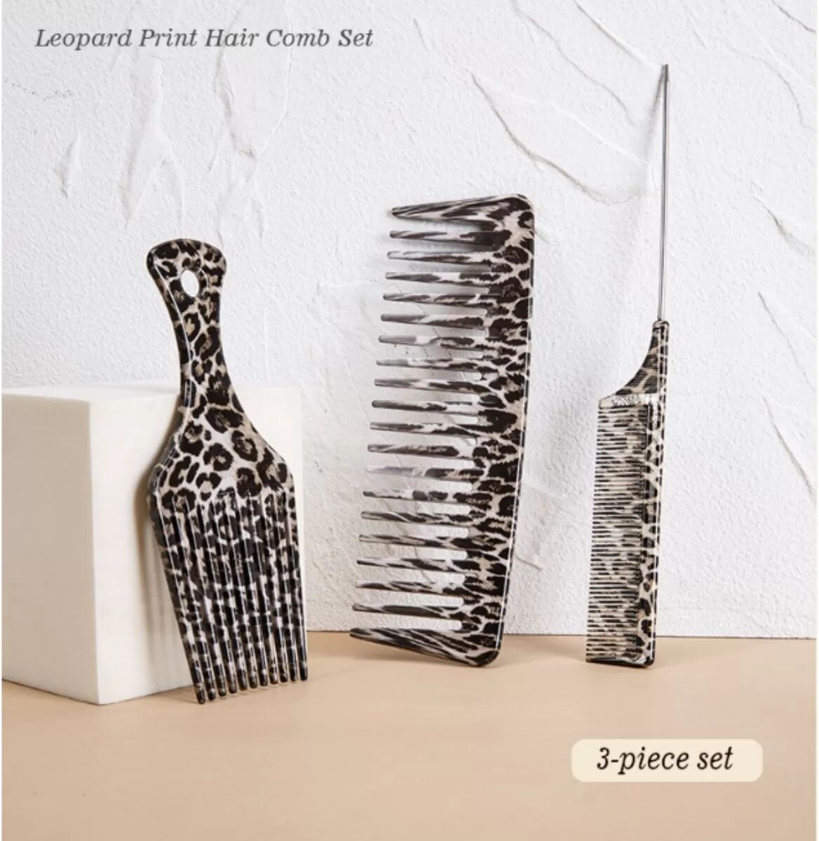INF Ensemble de 3 peignes à cheveux motif léopard - Peignes à dents larges pour salon et usage domestique