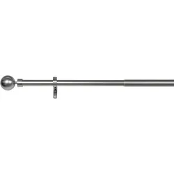 Ondeco Gardinenstange ausziehbar 1-lauf - 2-lauf Wandmontage Endstück Kugel 25/28 mm Farbe: Edelstahl-Optik, Größe: 190-360 cm 1-lauf