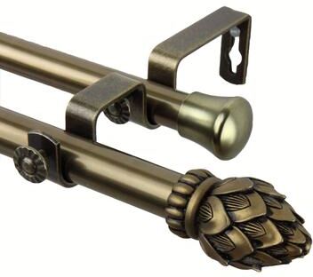 InStyleDesign Lotus Adjustable Antique Brass Curtain Rod Set with Finial