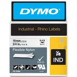 Dymo IND S0718120 / 18489 Authentic Rhino Flexibles Nylon Schriftband Selbstklebend Schwarzer Druck auf Weiß 19 mm x 3.5m
