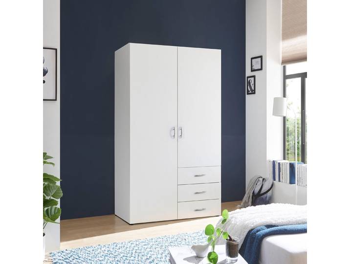Schlafkontor Drehtürenschrank Harry Schlafzimmerschrank in weiß Kleiderschrank Garderobe mit 3 Schubkästen, in 2 Breiten