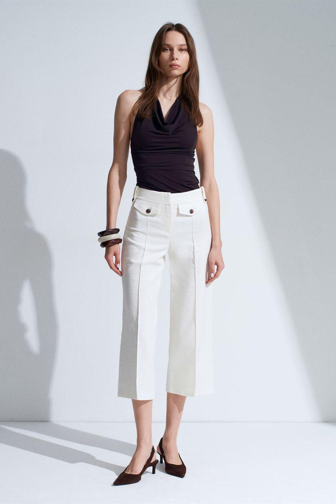 Hochbund Baumwoll-Popeline Capri-Culottes