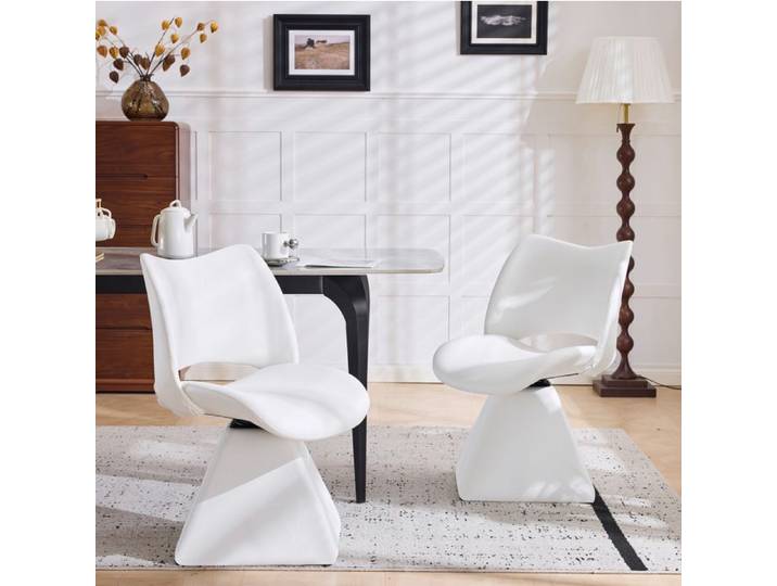 WOVREO Chaise pivotante blanche en simili cuir dossier haut ajouré base pyramide inversée