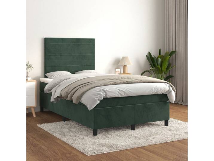 vidaXL Boxspringbett, Boxspringbett mit Matratze Dunkelgrün 120x200 cm Samt