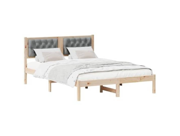 KTHLBRH Bettgestell hellgrau 140 x 190 cm Kiefer massiv Gepolstertes Kopfteil, feste Latten, einfach zu montieren, max. 200 kg