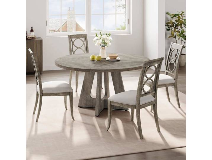 Table à Manger Ronde en Bois 4 Personnes Table de Cuisine 120cm Rustique Structure Stable pour Cuisine Salon (Gris)