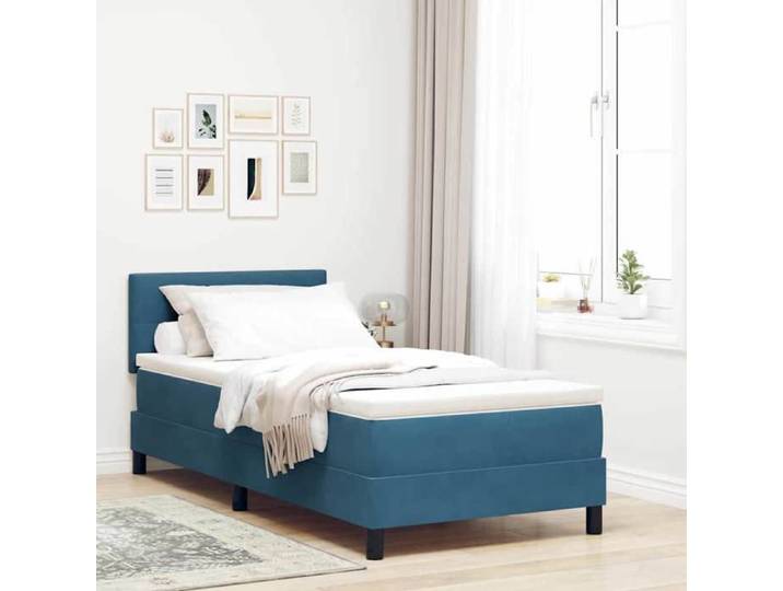 Moderne Lit à ressorts - avec tête de lit - Bleu foncé - 80x200 cm - Velours - Lit couchage @FR 7672