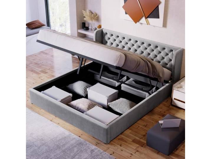 Lit coffre Lit double Lit 160x200 avec espace de rangement Lit adulte Gris