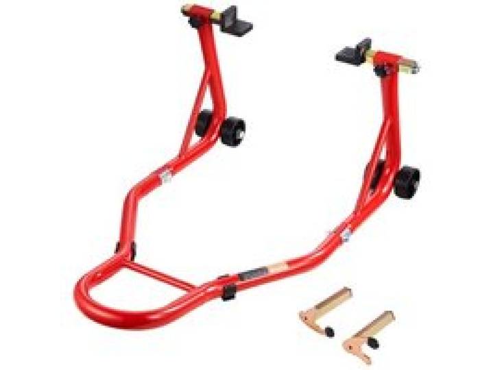 VEVOR Béquille Roue Arrière Capacité de Charge 385,6 kg, Lève Moto avec Fourche U et L, Bras Oscillant, Béquille d’Atelier Réglable pour Suzuki, Yamaha, Honda, Kawasaki, pour Entretien Montage, Rouge