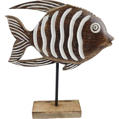 Dekofigur AM DESIGN "Fisch aus Mangoholz und Metall", braun, B:6cm H:35cm T:35cm, Holzwerkstoff, Metall, Dekofiguren, handgefertigte Osterdekoration