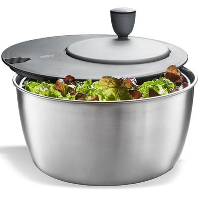Salatschleuder GEFU "ROTARE", silber (silberfarben, schwarz), T:17cm Ø:25cm, Edelstahl, Kunststoff, Salatschleudern, einfacher Kurbelantrieb, 3 Liter