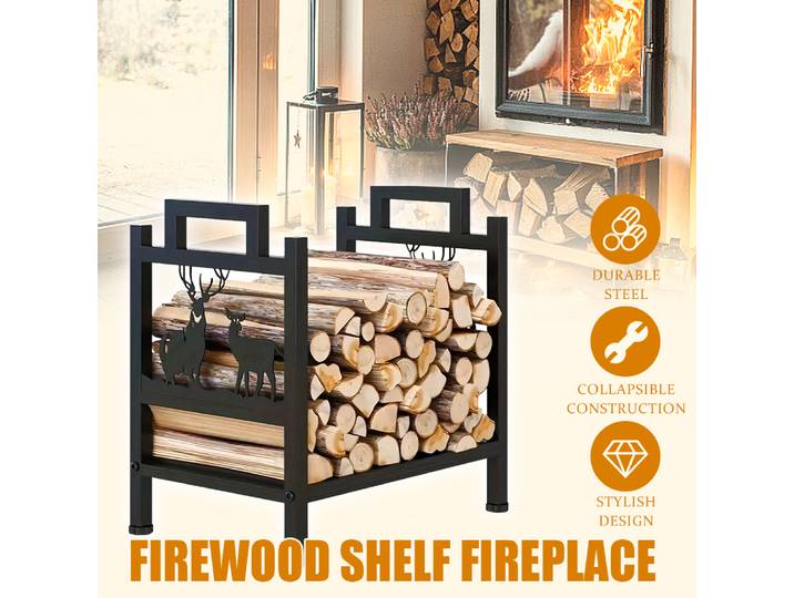 Support de rangement en bois pour cheminée 42x30x42CM, étagère de rangement en bois, accessoires d'ustensiles de cheminée, support intérieur et extérieur