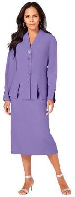Plus Size Women's Plus Size Long Sleeve Shawl-Collar Jacket & Sheath Skirt Set - 2-Piece Suit by Roaman's in Vintage Lavender (Size 32 W) Skirt Suit